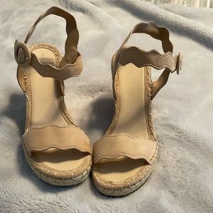 Marc Fisher Beige Wavy Espadrille Wedge Sandals